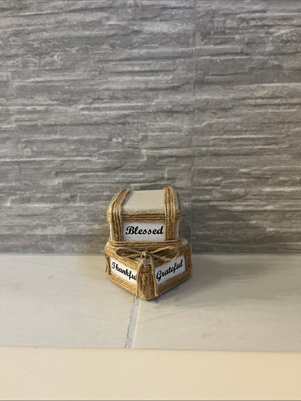 Blessed Home Accent Blocks in White and Natural Twine